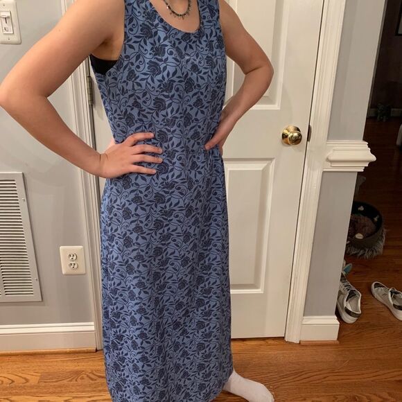 Tickets Poly Blue Floral Maxi Sheath Dress sz 12 - Picture 1 of 3